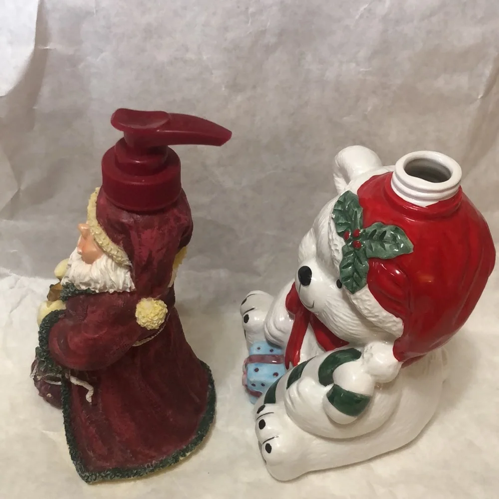 Two Hand Soap/Lotion Dispensers - Santa is resin & the Bear is ceramic